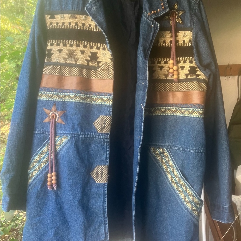 Boho Denim Jacket with Southwestern Patterns